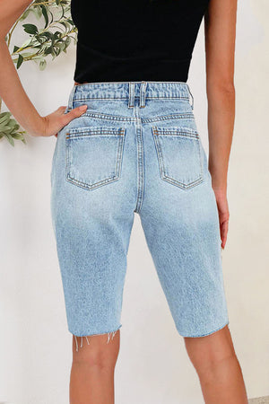 Distressed Pocketed Denim Shorts-Teresa's Fashionista LLC