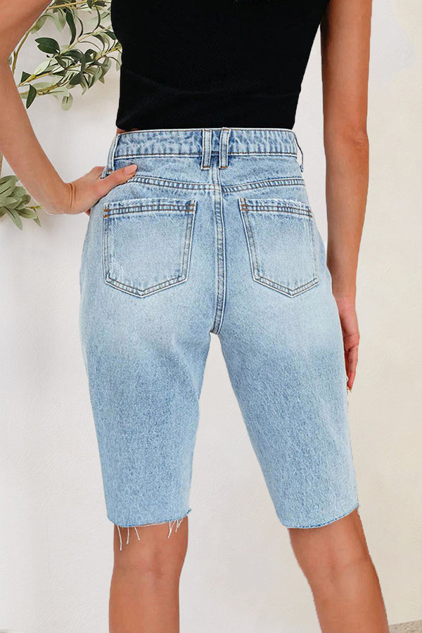 Distressed Pocketed Denim Shorts-Teresa's Fashionista LLC