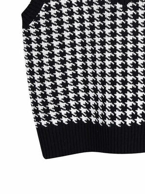 Houndstooth V-Neck Sweater Vet-Teresa's Fashionista LLC