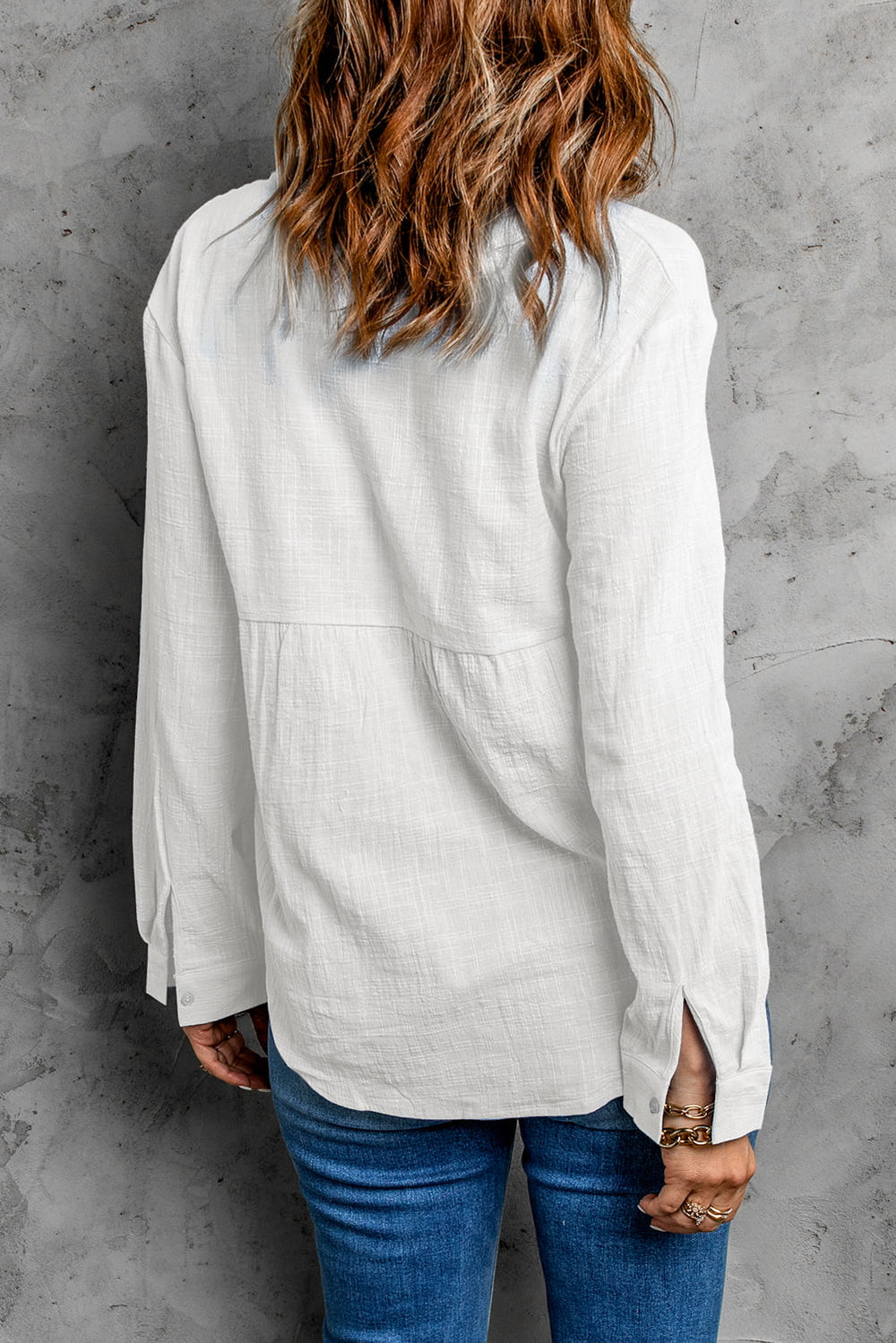 Textured Button Front Curved Hem Shirt-Teresa's Fashionista LLC