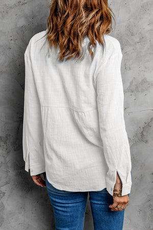 Textured Button Front Curved Hem Shirt-Teresa's Fashionista LLC