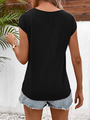 Spliced Lace V-Neck Twisted Hem Tee-Teresa's Fashionista LLC