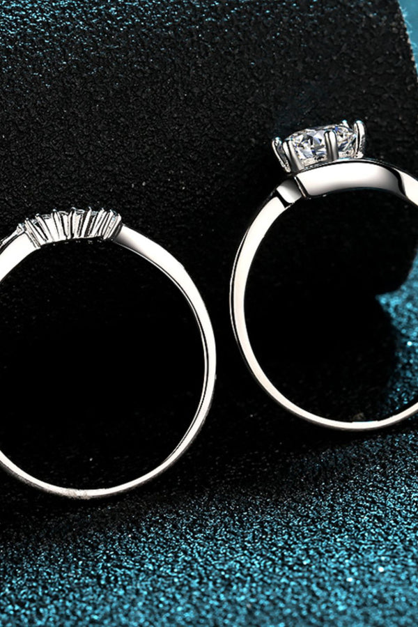 Moissanite Rhodium-Plated Two-Piece Ring Set-Teresa's Fashionista LLC