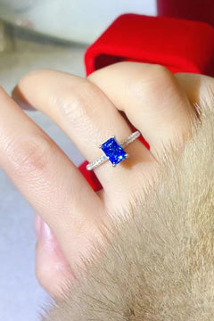 1 Carat Moissanite 925 Sterling Silver Rectangle Ring in Blue-Teresa's Fashionista LLC