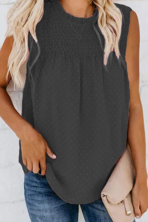 Smocked Tie Back Frill Trim Tank-Teresa's Fashionista LLC