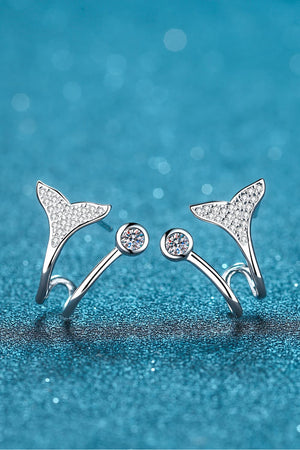 Moissanite Fishtail Rhodium-Plated Earrings-Teresa's Fashionista LLC