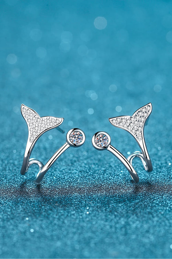 Moissanite Fishtail Rhodium-Plated Earrings-Teresa's Fashionista LLC