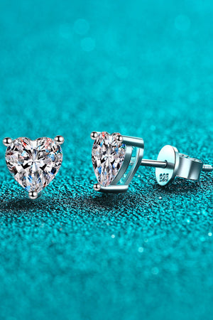2 Carat Moissanite Heart-Shaped Stud Earrings-Teresa's Fashionista LLC