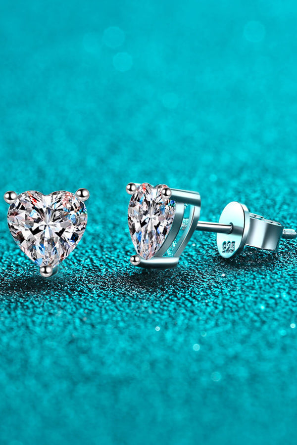 2 Carat Moissanite Heart-Shaped Stud Earrings-Teresa's Fashionista LLC