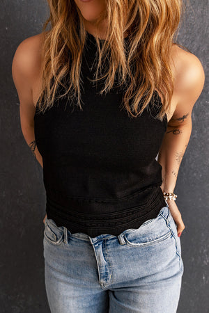 Scalloped Openwork Grecian Neck Tank-Teresa's Fashionista LLC