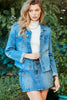 Veveret Button Up Raw Hem Denim Jacket-Teresa's Fashionista LLC
