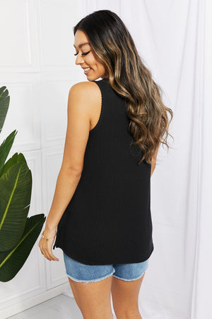 Blumin Apparel Chance of Sun Full Size Ribbed V-Neck Tank in Black-Teresa's Fashionista LLC