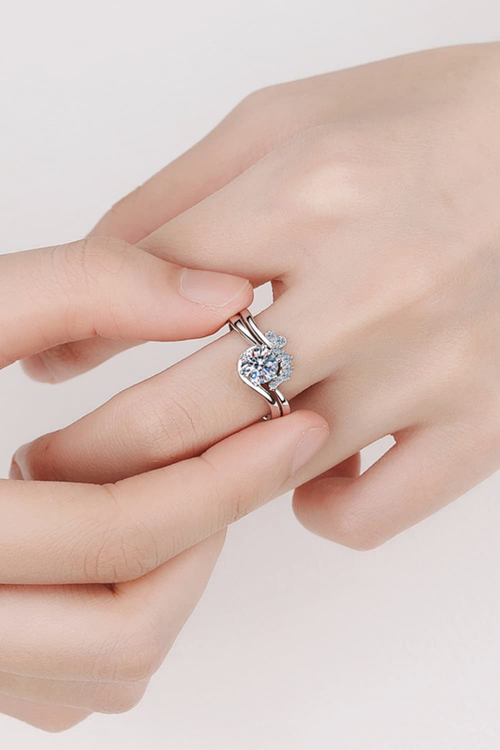 Moissanite Rhodium-Plated Two-Piece Ring Set-Teresa's Fashionista LLC