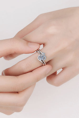 Moissanite Rhodium-Plated Two-Piece Ring Set-Teresa's Fashionista LLC