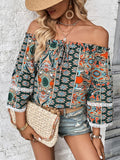 Printed Frill Trim Off-Shoulder Blouse-Teresa's Fashionista LLC