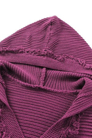 Horizontal Ribbing Fringe Trim Hooded Sweater-Teresa's Fashionista LLC