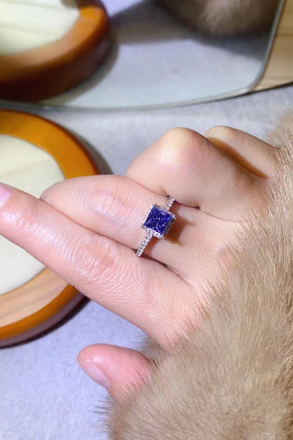 1 Carat Moissanite 925 Sterling Silver Square Ring-Teresa's Fashionista LLC