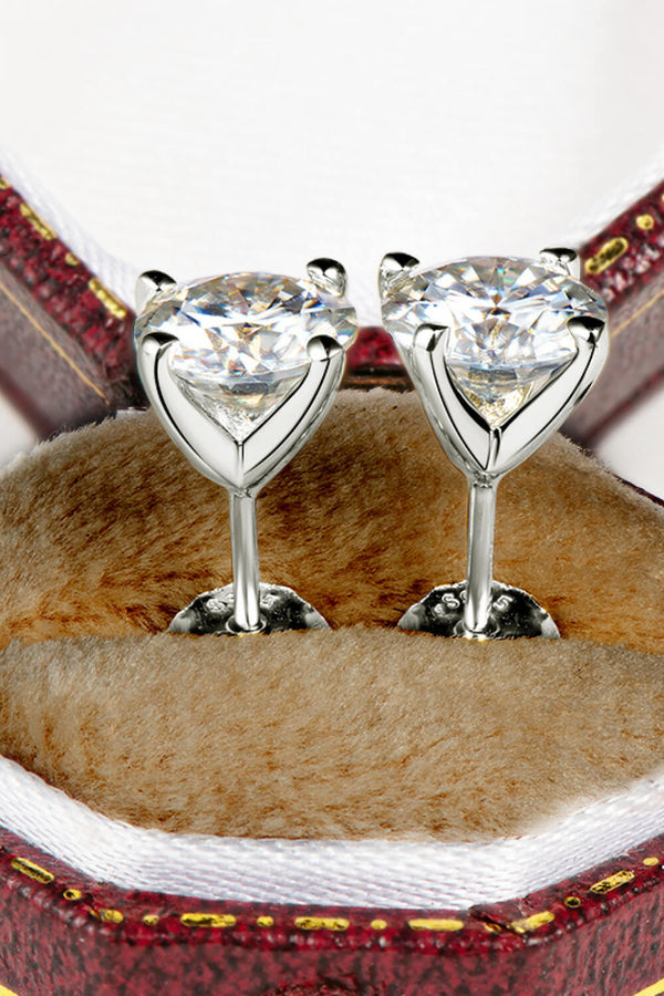 925 Sterling Silver 1 Carat Moissanite 4-Prong Stud Earrings-Teresa's Fashionista LLC