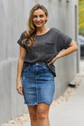 e.Luna Full Size Chunky Knit Short Sleeve Top in Gray-Teresa's Fashionista LLC