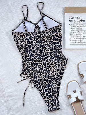 Leopard Cutout Tied One-Piece Swimsuit-Teresa's Fashionista LLC