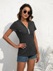Half-Zip Short Sleeve Hooded Top-Teresa's Fashionista LLC