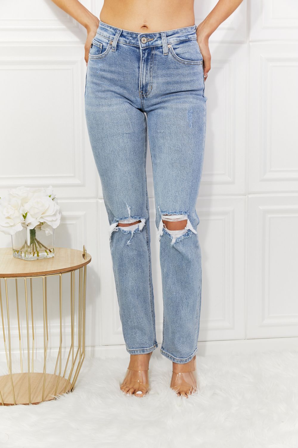 Kancan Abby High Rise Slim Straight Jeans-Teresa's Fashionista LLC