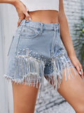 Distressed Pearl Trim Denim Shorts with Pockets-Teresa's Fashionista LLC