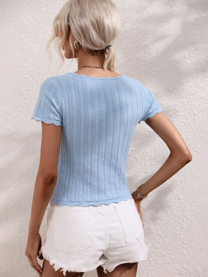 Scalloped Hem Square Neck Knit Top-Teresa's Fashionista LLC
