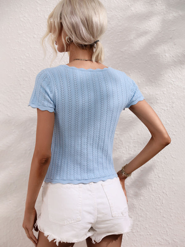 Scalloped Hem Square Neck Knit Top-Teresa's Fashionista LLC