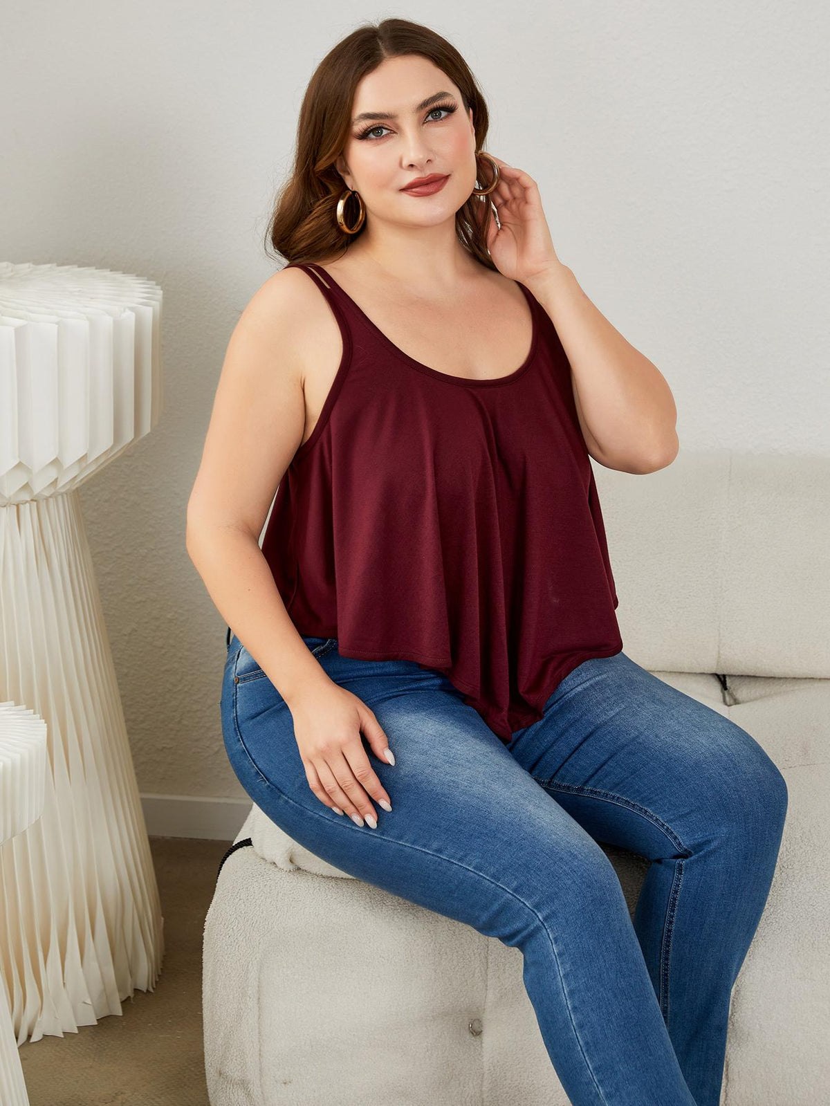 Plus Size Double-Strap Scoop Neck Cami-Teresa&#39;s Fashionista LLC