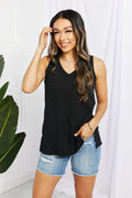 Blumin Apparel Chance of Sun Full Size Ribbed V-Neck Tank in Black-Teresa's Fashionista LLC