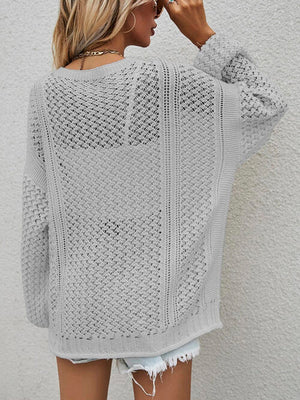 Openwork Button Front Cardigan-Teresa's Fashionista LLC