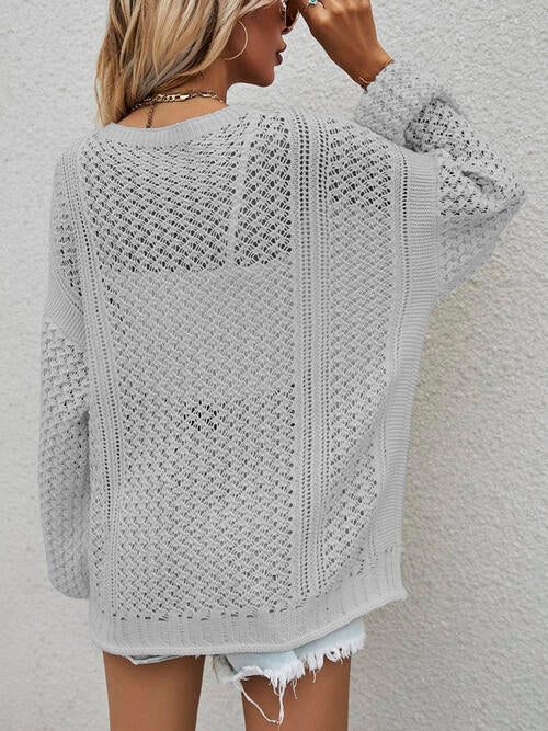 Openwork Button Front Cardigan-Teresa's Fashionista LLC