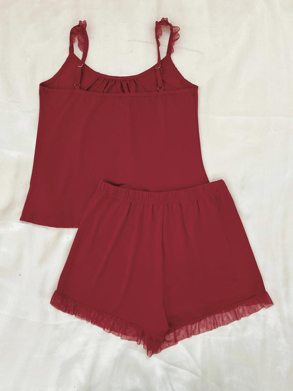 Gathered Detail Spliced Mesh Sleeveless Top and Shorts Lounge Set-Teresa's Fashionista LLC