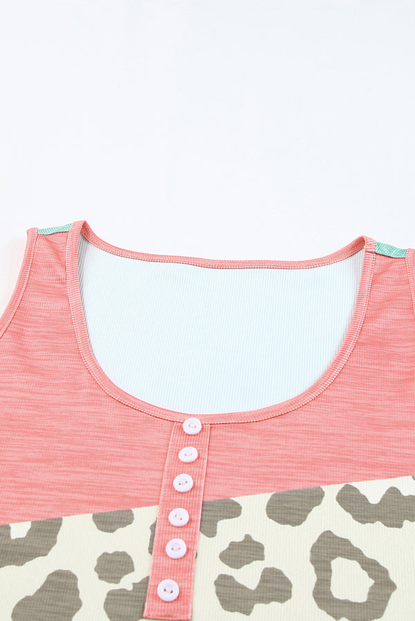 Leopard Color Block Decorative Button Tank-Teresa's Fashionista LLC