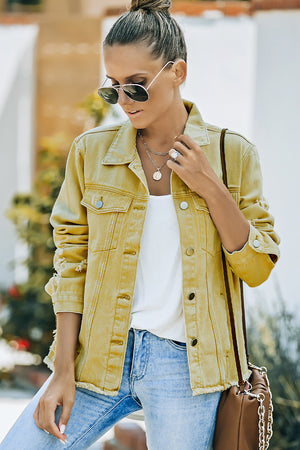 Distressed Raw Hem Denim Jacket-Teresa's Fashionista LLC