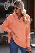 Quarter-Snap Dropped Shoulder Hoodie-Teresa's Fashionista LLC