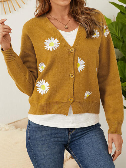 Flower Button Front Dropped Shoulder Cardigan-Teresa&#39;s Fashionista LLC