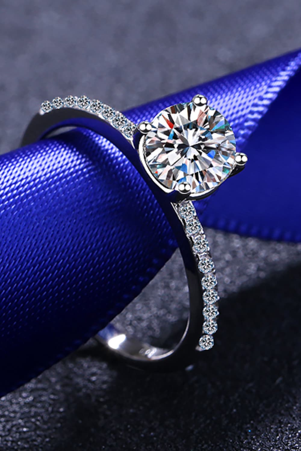 1 Carat Moissanite Rhodium-Plated Side Stone Ring-Teresa&#39;s Fashionista LLC