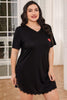Plus Size Lace Trim V-Neck Short Sleeve Night Dress-Teresa's Fashionista LLC