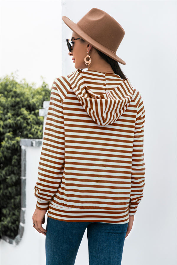 Horizontal Stripe Raglan Sleeve Hoodie-Teresa's Fashionista LLC