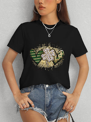 Lucky Clover Round Neck Short Sleeve T-Shirt-Teresa's Fashionista LLC