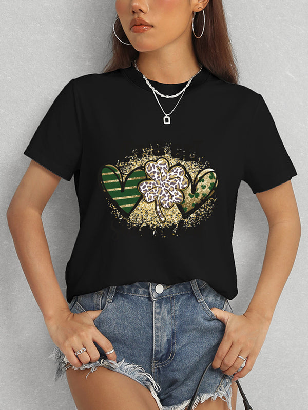 Lucky Clover Round Neck Short Sleeve T-Shirt-Teresa's Fashionista LLC
