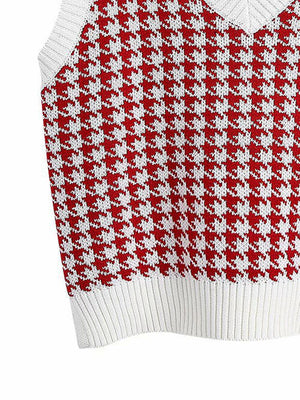 Houndstooth V-Neck Sweater Vet-Teresa's Fashionista LLC