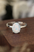 925 Sterling Silver Opal Solitaire Ring-Teresa's Fashionista LLC