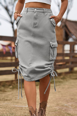 Drawstring Denim Cargo Skirt-Teresa's Fashionista LLC
