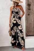 Printed Strapless Wide Leg Jumpsuit with Pockets-Teresa's Fashionista LLC