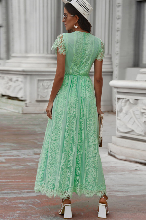 Scalloped Trim Lace Plunge Dress-Teresa's Fashionista LLC