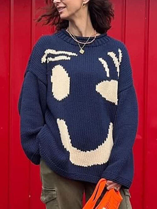 Contrast Drop Shoulder Long Sleeve Sweater-Teresa&#39;s Fashionista LLC