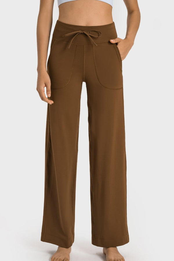 Drawstring Waist Wide Leg Sports Pants with Pockets-Teresa's Fashionista LLC
